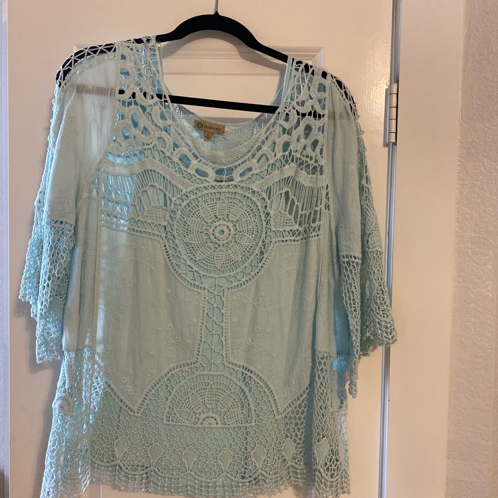 Democracy turquoise lace top